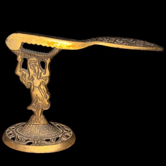 Vintage Wainburg Israel Brass Nutcracker Woman & Basket Pedestal Base Brutalist - Picture 1 of 4
